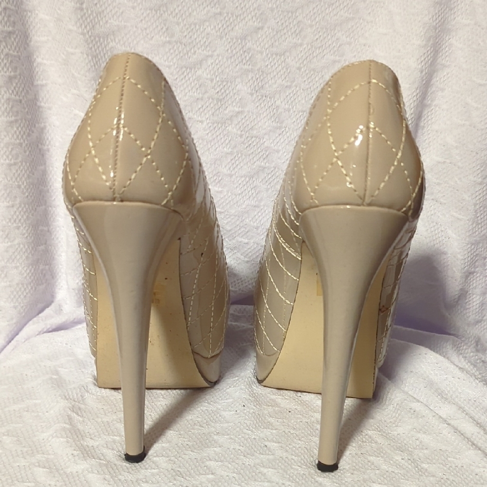 Beige Peep Toe Platform Heels - image 3